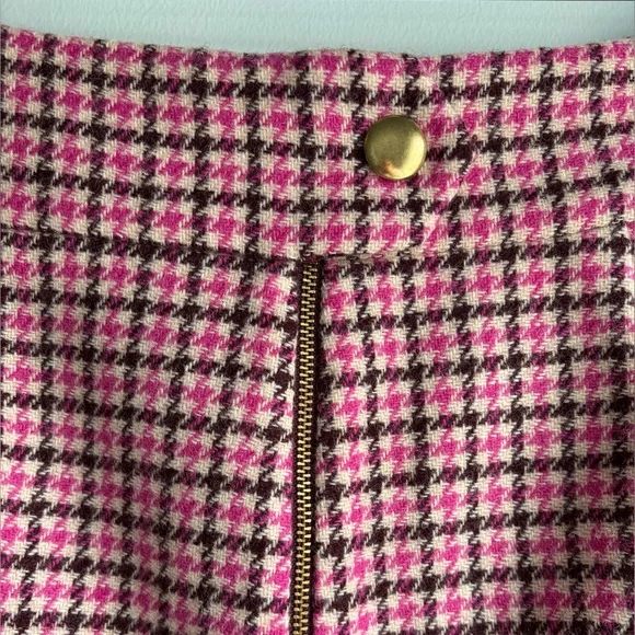 J. Crew Skirt - Houndstooth Wool Blend, Size 10, Pink, Brown, Cream - Picture 7 of 13